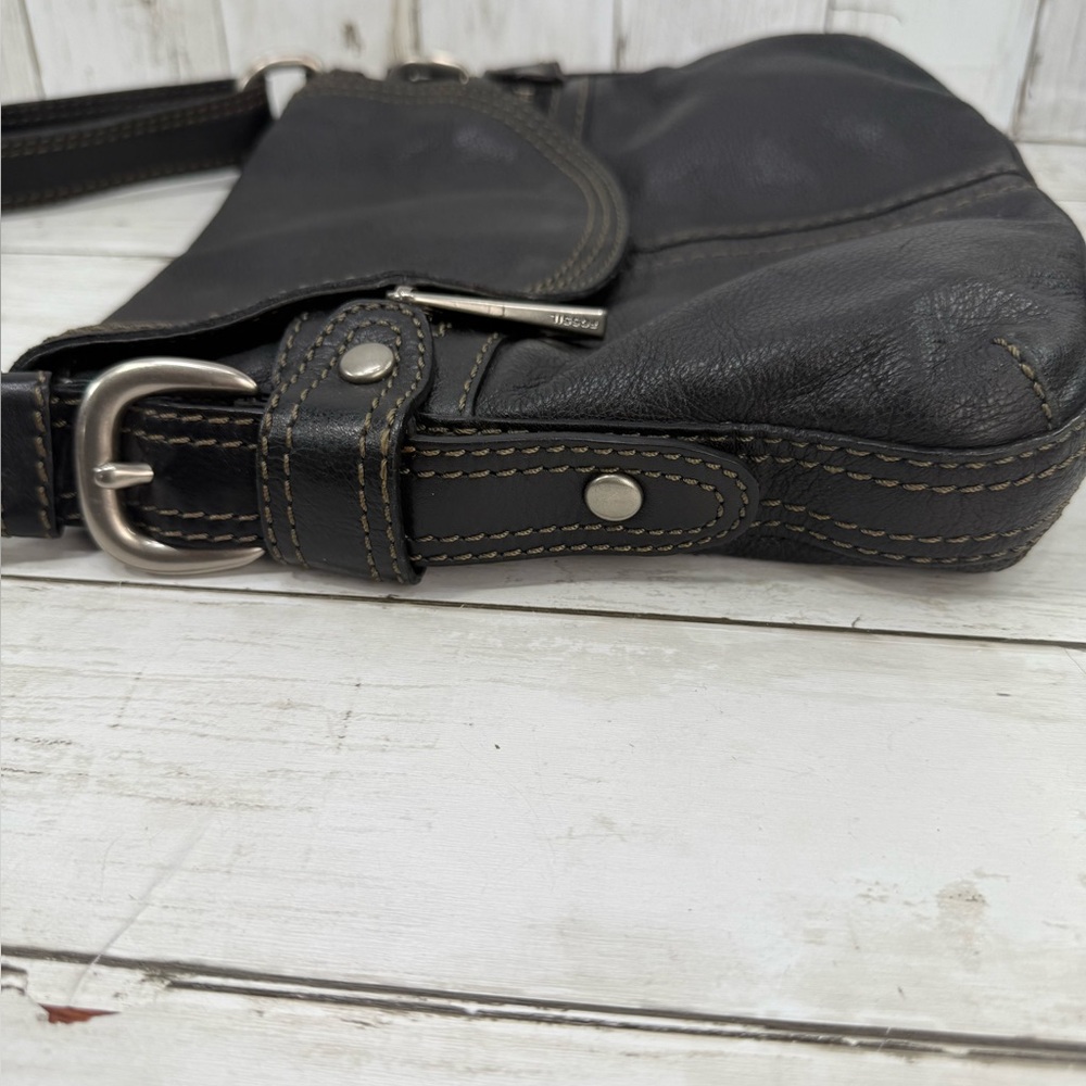 VTG Fossil Fifty Four Classic Black Pebbled Leather Crossbody Bag Durable 90s - Picture 9 of 16